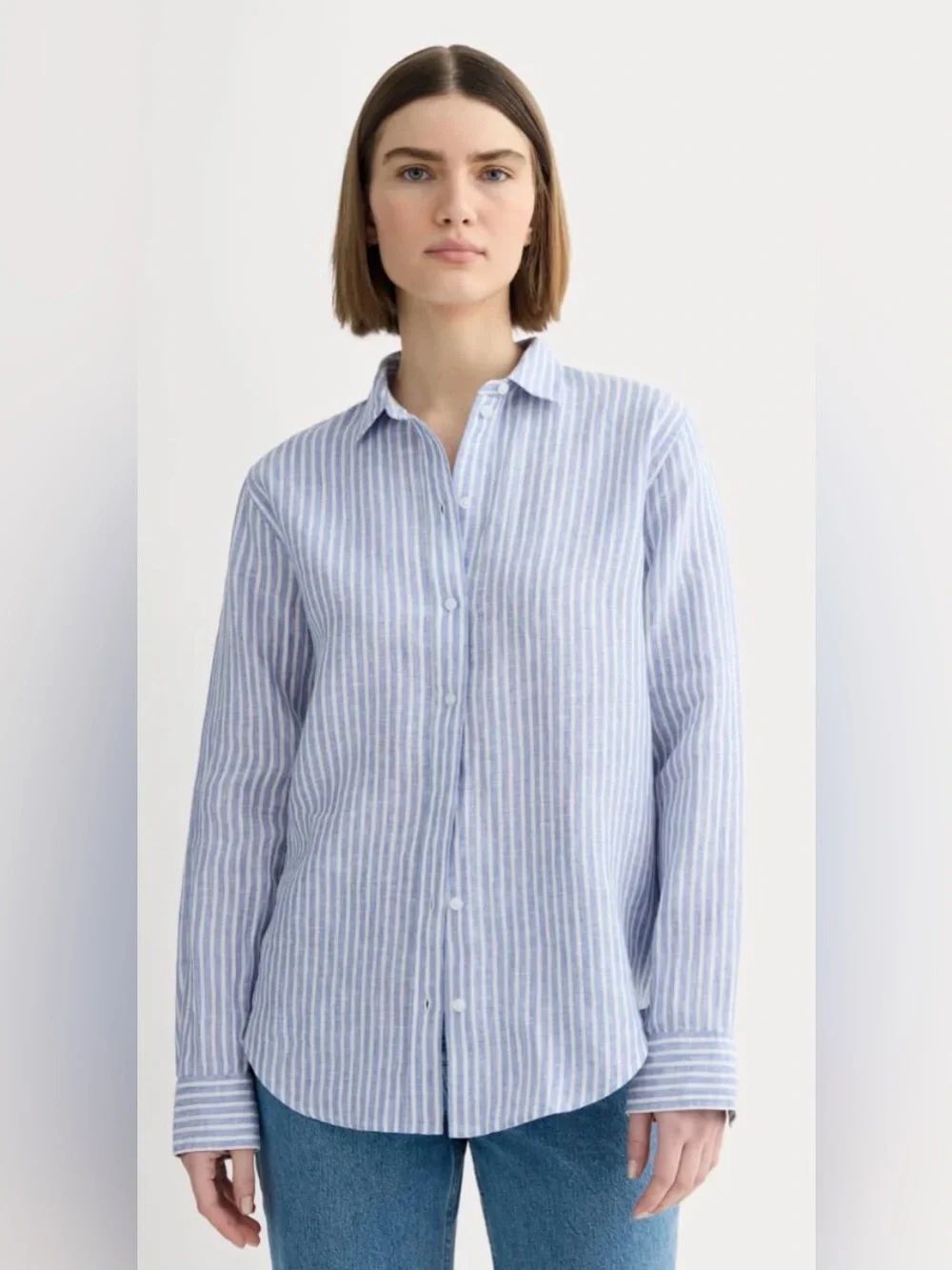 New Everlane THE MUST-HAVE SHIRT IN LINEN Bluebell/Bone Size 6